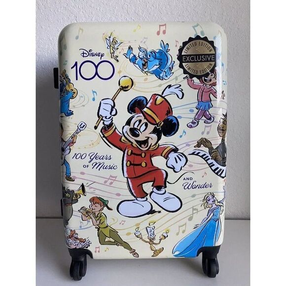 Bioworld Disney 100 Years Of Music And Wonder 24” Upright Spinner Suitcase NEW